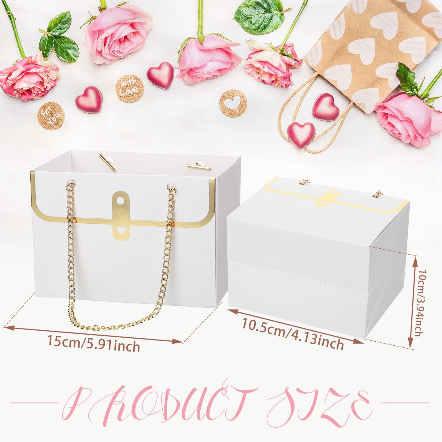Lincia 12 Pcs Mother's Day White Flower Box Wedding Flower Paper Gift Bag Bouquet Boxes with Handle Boxes for Arrangements Bouquet Wrapping Paper for Mother's Day Wedding Baby Shower