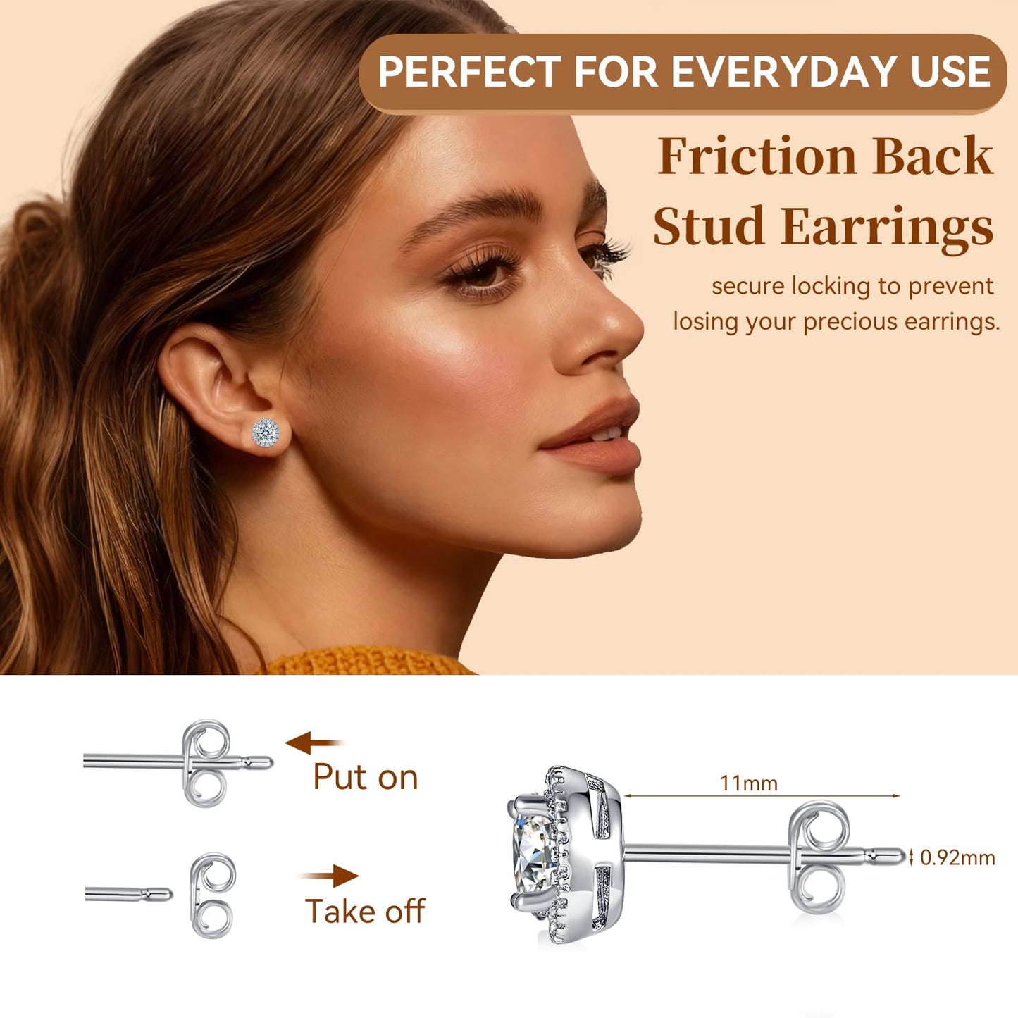 LULPS Moissanite Stud Earrings for Women, 1CT Round Cut D Color VVS1 Clarity Lab Created Diamond Earrings, 18K White Gold Plated 925 Sterling Silver Friction Back, Hypoallergenic Anniversary