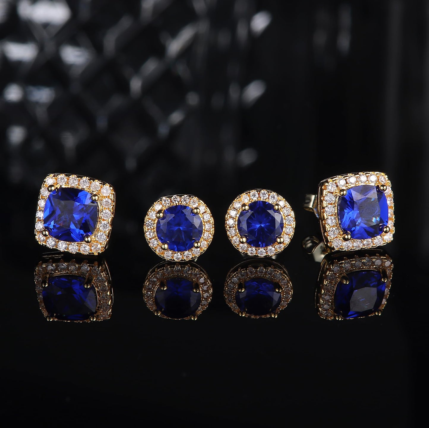 Hayoso Cubic Zirconia Stud Earrings for Women Men Sterling Silver Earring Post Hypoallergenic 14k Gold Plated Round&Square Earrings Gold&Blue