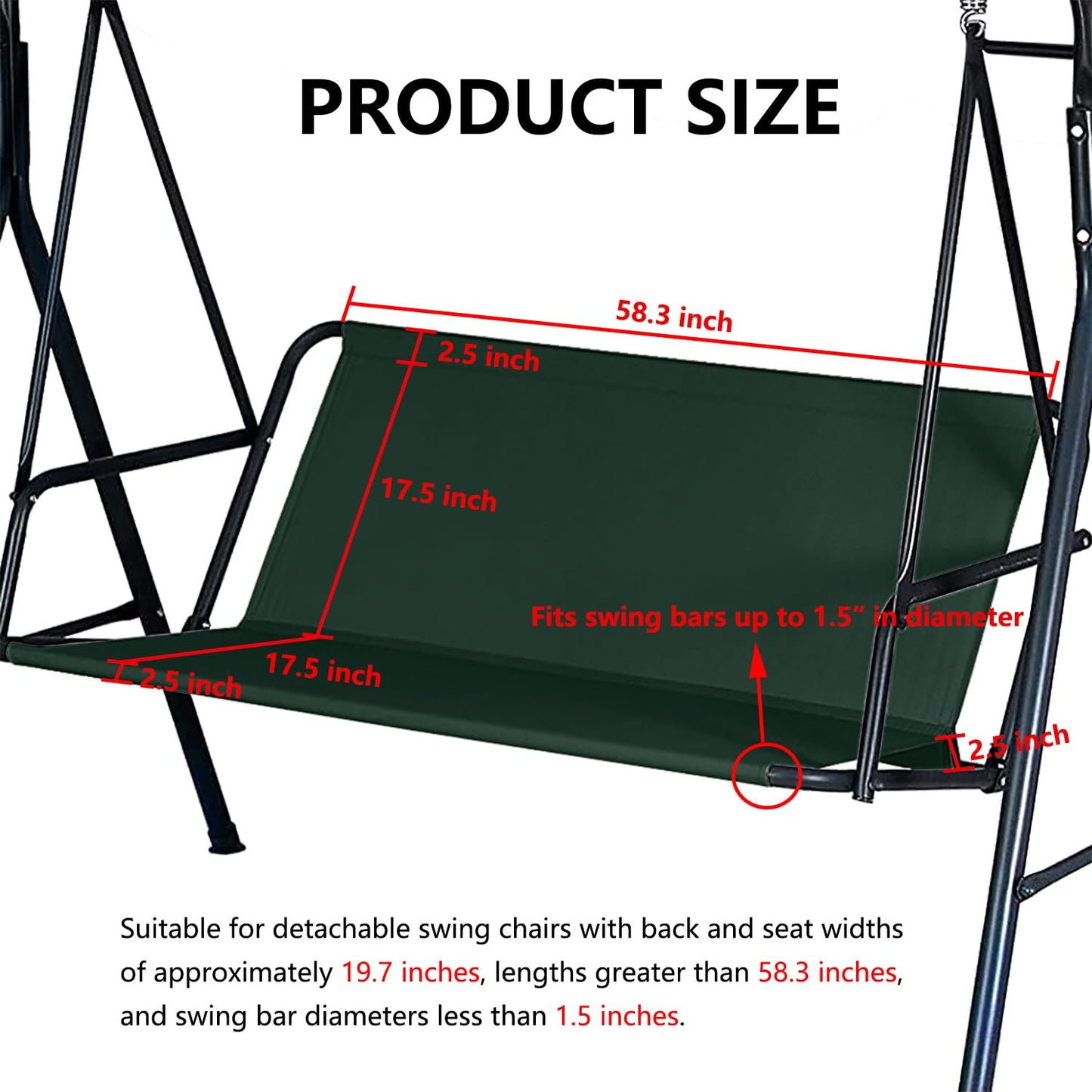 Swing Seat Replacement Covers for Outdoor Patio Swing 3 Seater 600D Upgraded Thicken Oxford Waterproof Fabric Porch Swing Chair Cushion Covers (Dark Green, 58.3x19.5x19.5 inches)