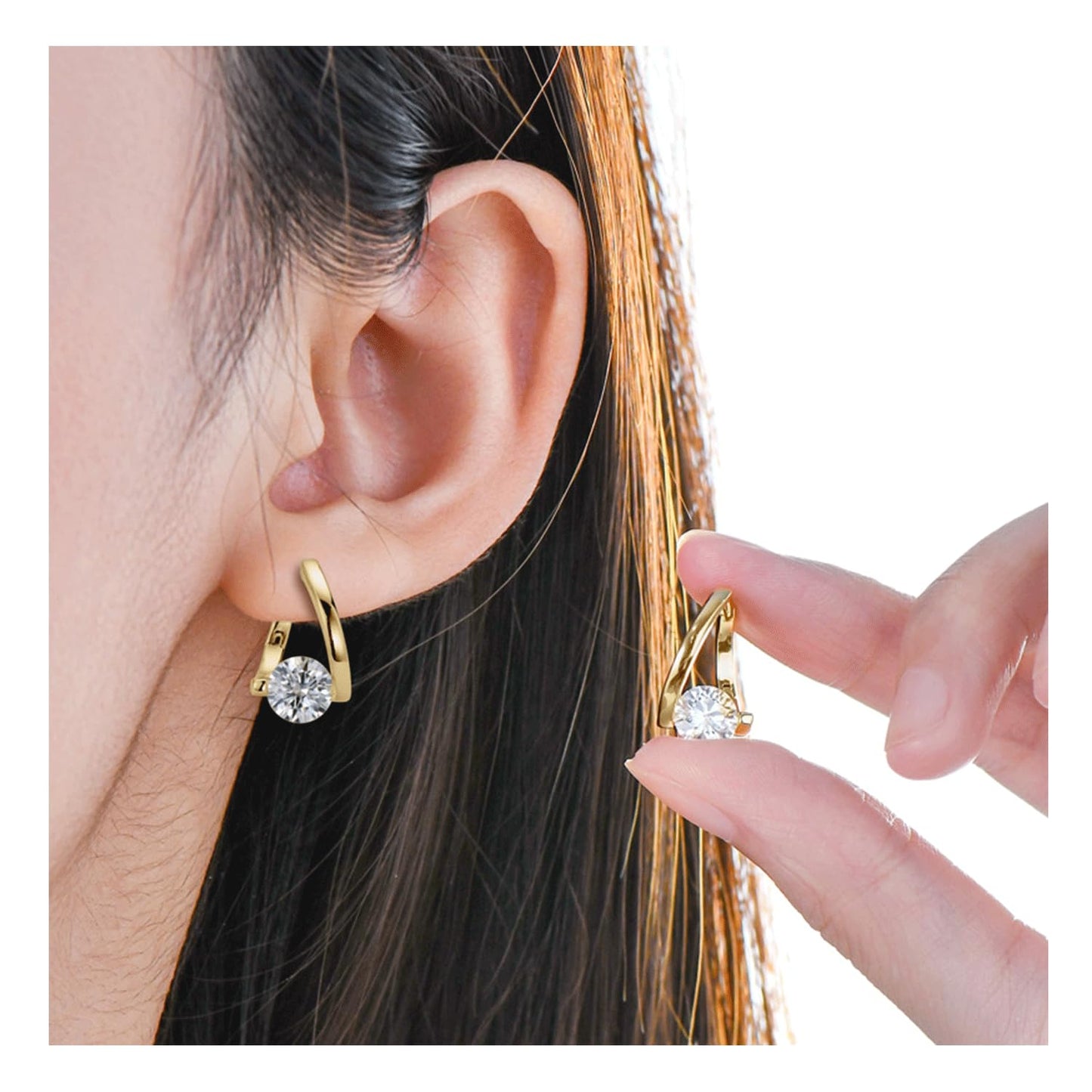 Halolux Lymphvity Germanium Earrings for Women Atheniz Lymphatic Drainage Earrings Gold Silver Cubic Zirconia Hoop Earrings Trendy Jewelry for Women (Silver)