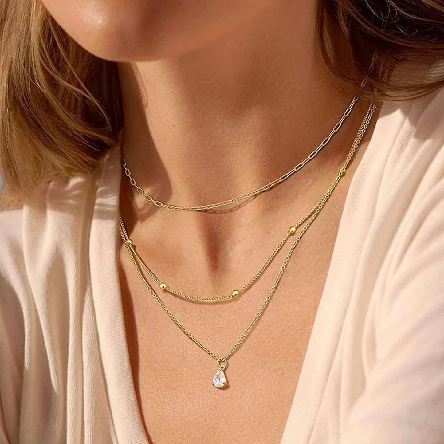 ZJCPJF 14K Gold Plated Layered Necklace Set for Women, 2-Piece Dainty Gold Chain & Pendant Stack, Trendy Minimalist Everyday Jewelry Gift for Her