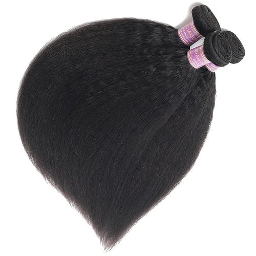 Kinky Straight Human Hair 3Bundles Natural Black Yaki Straigh Brazilian Virgin Remy Hair Grade 10A 100% Unprocessed Kinky Straight Human Hair Extensions (12 14 16 Inch, 3 Bundles)