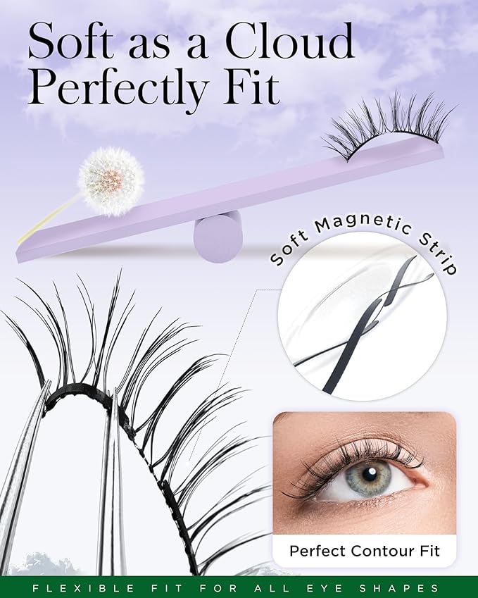 BEYELIAN Magnetic Eyelashes with Applicator, Upgrade Soft Magnetic Lashes Portable Magnetic Eyelashes Natural Look, Reusable, No Glue Needed Fales Eyelashes for Eye YT25 (All-In-One & Comfortable)