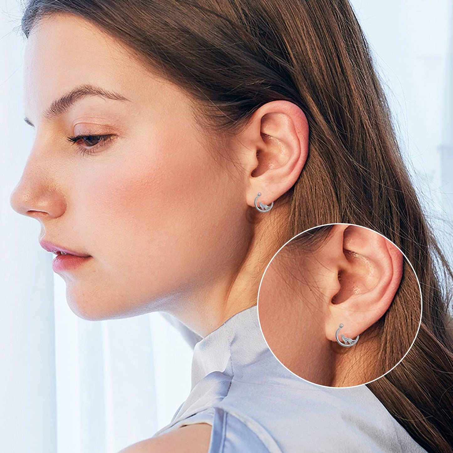 Hypoallergenic Wolf Hoop Earrings for Women Girls Sterling Silver Small Animal Huggie Hoop Earrings for Sensitive Ears Wolf Jewelry Graduation Gifts