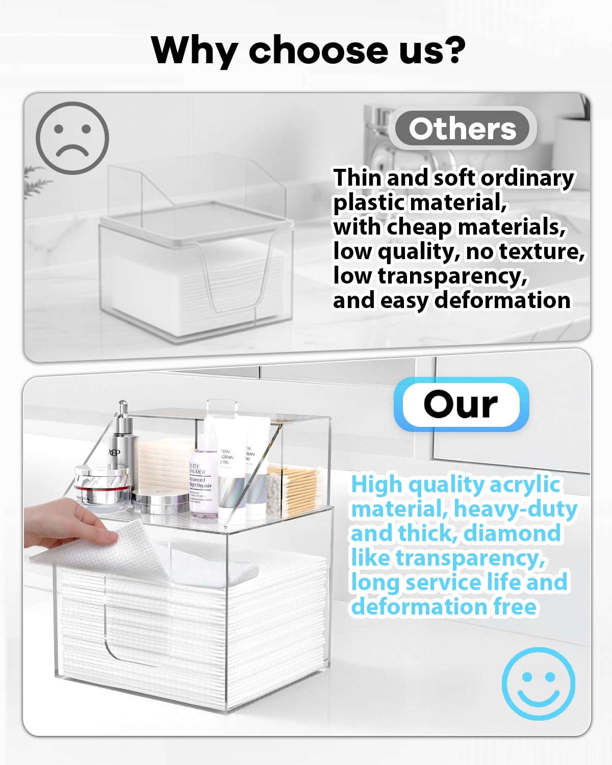 TAINESS Disposable Facial Towels Storage Box Compatible with Clean Skin Club Clean Towel XL-Cotton Pads-Swabs Upgraded Double Layer Face Towel Holder Acrylic Storage Container Valentine's Day Gifts