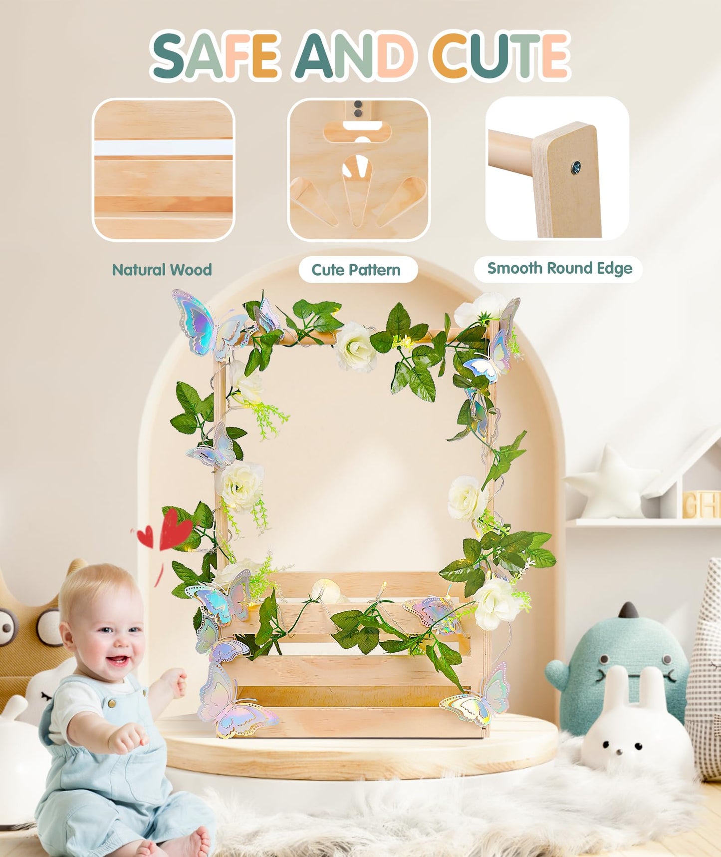 Wooden Baby Shower Crate Closet-Baby Shower Basket with String Lights Butterfly Welcome Gift Basket Wooden Crate for Baby Gift Basket Newborn Boys Girls Pregnancy Gifts-Small Baby Shower Gifts