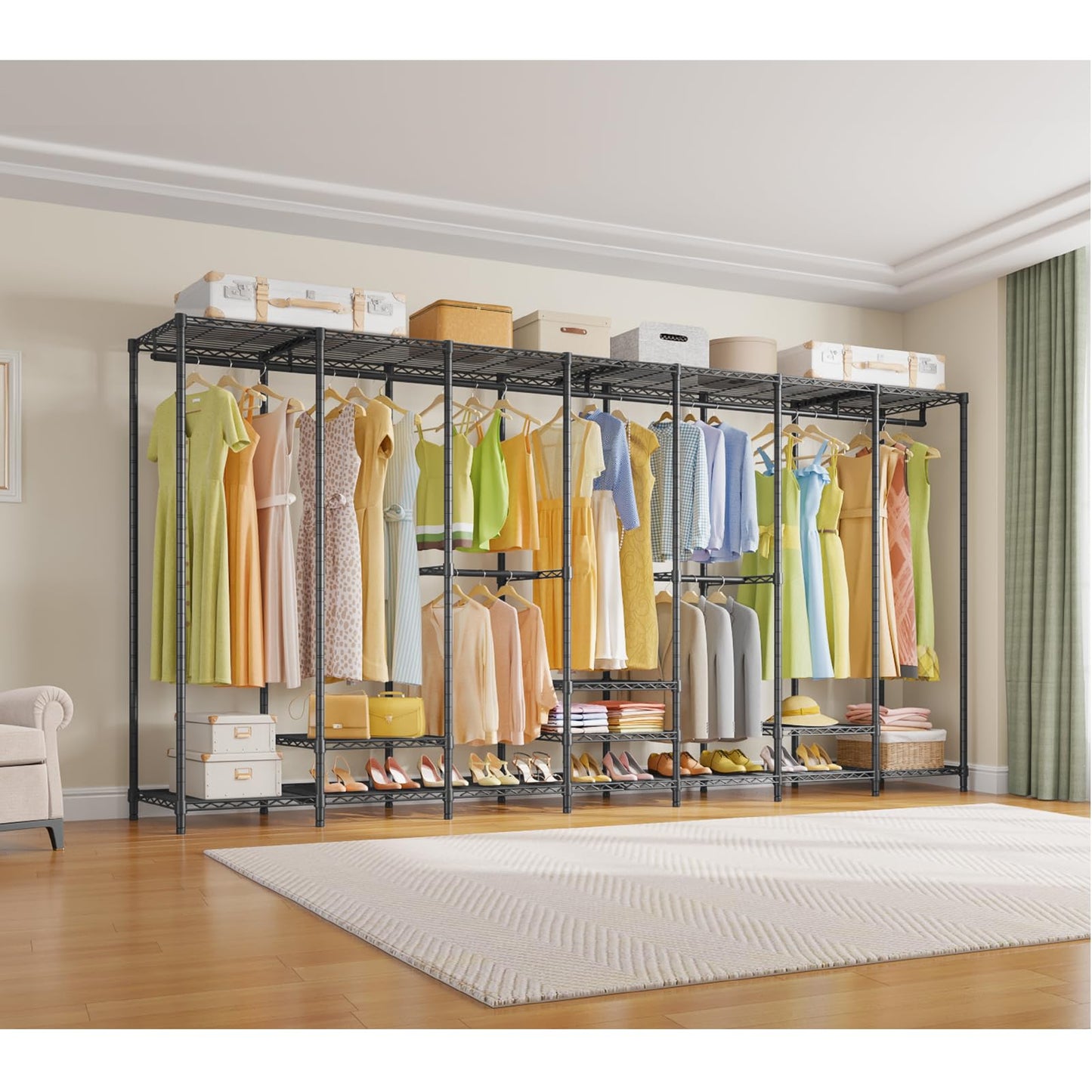 VIPEK V70 Extra Large Clothes Rack Heavy Duty Garment Rack, Freestanding Wardrobe Metal Closet for Hanging Clothes, Bedroom Organizer and Storage, Max Load 1670lbs, Black