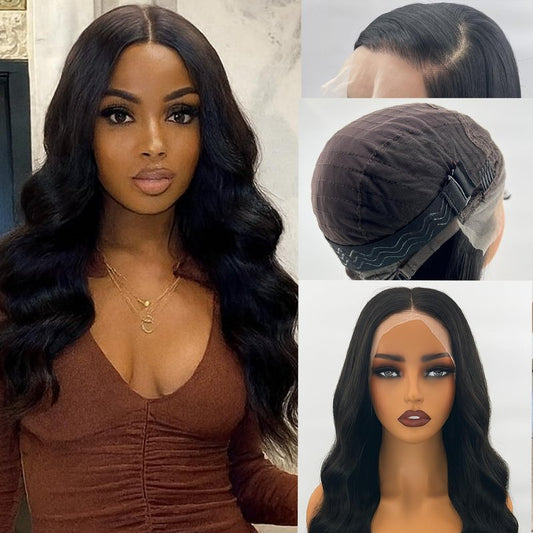 Cowigsu Lace Front Wig Body Wave Pre Plucked 13x4 Closure Wig 26in Natural Black Pre Cut Synthetic Lace Front Wig for Women Upgraded with Premium Human-Hair-Like Fiber