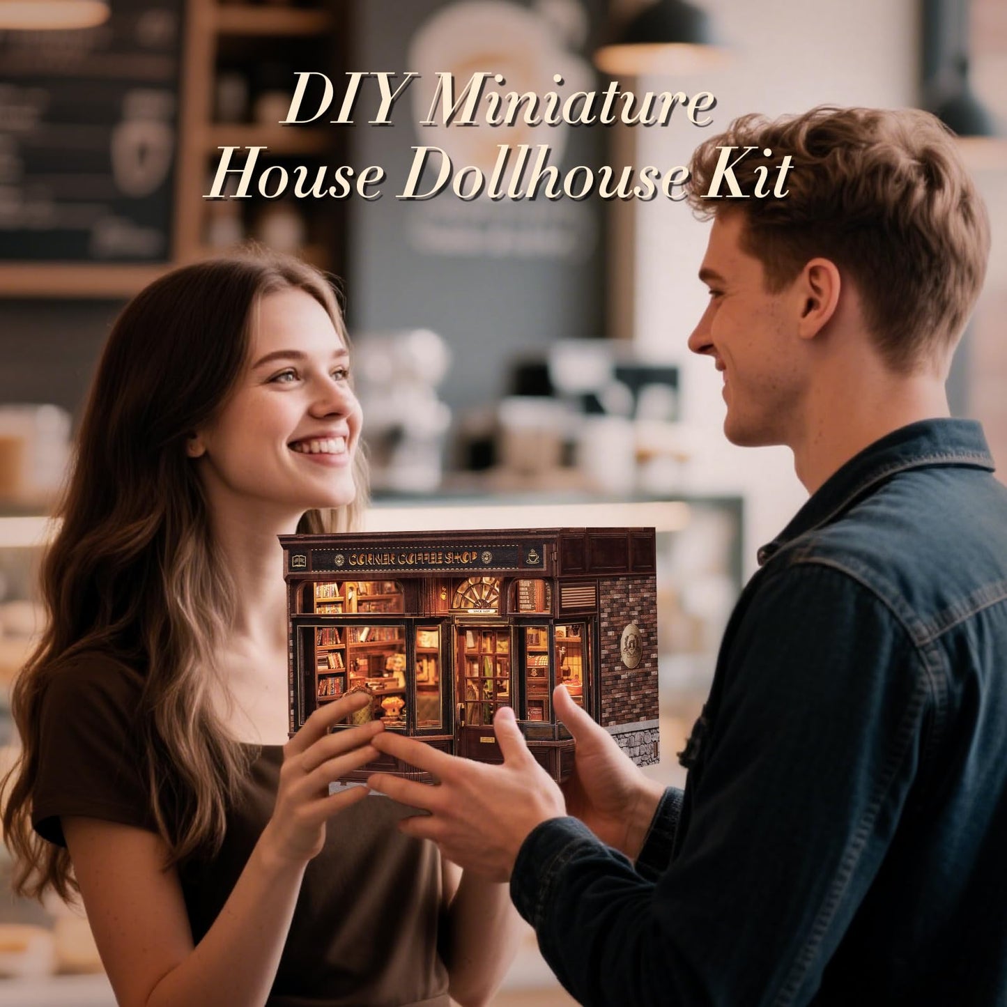 CUTEBEE Book Nook Kit, DIY Miniature Dollhouse Kits for Adult and Teens, 3D Wooden Puzzle, Mini Booknook Tiny House Model Building Kit, Decorative Bookend with LED, Craft Gifts for Family, Friends