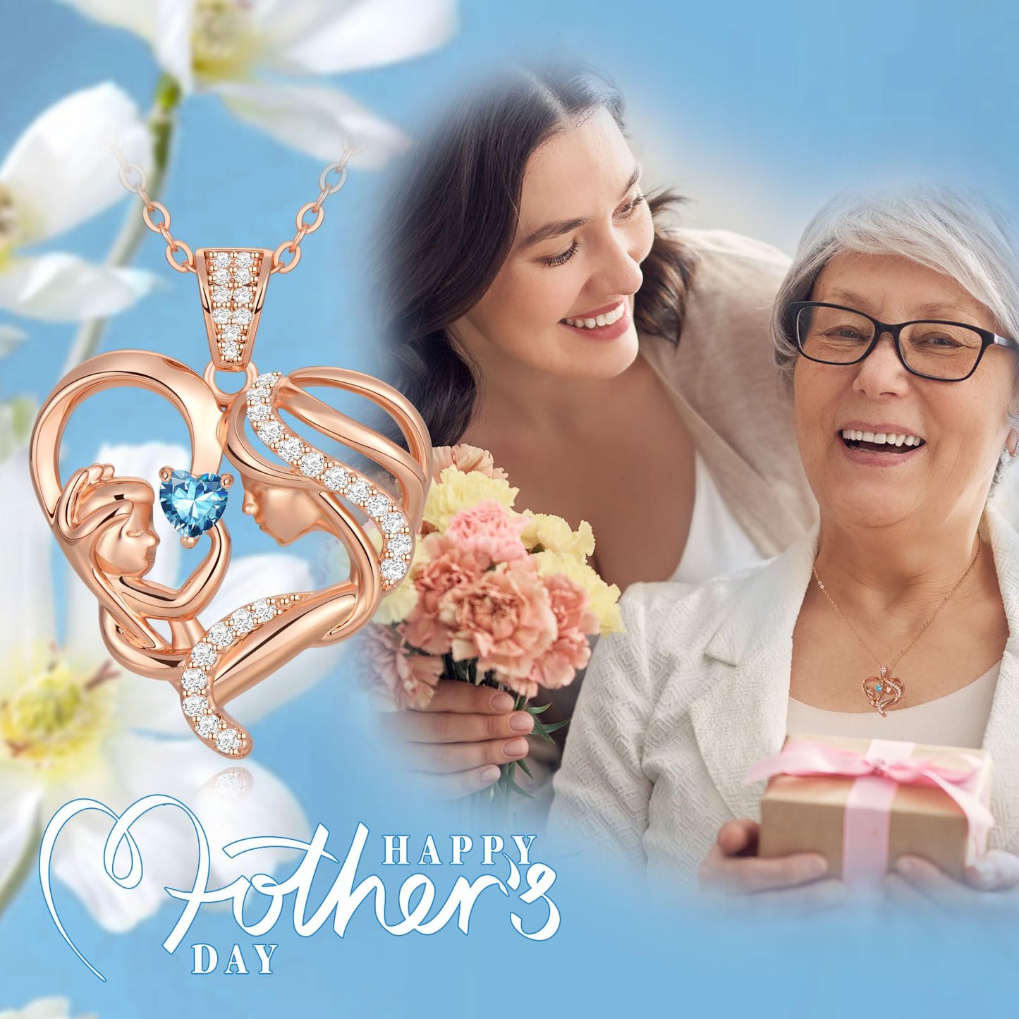 Zifeel Mothers Day Gifts for Mom Wife Her Grandma, S925 Sterling Silver Birthstone Necklaces Jewelry for Women, Mother's Day Love Heart Pendant Necklace for Anniversary Birthday Christmas Day