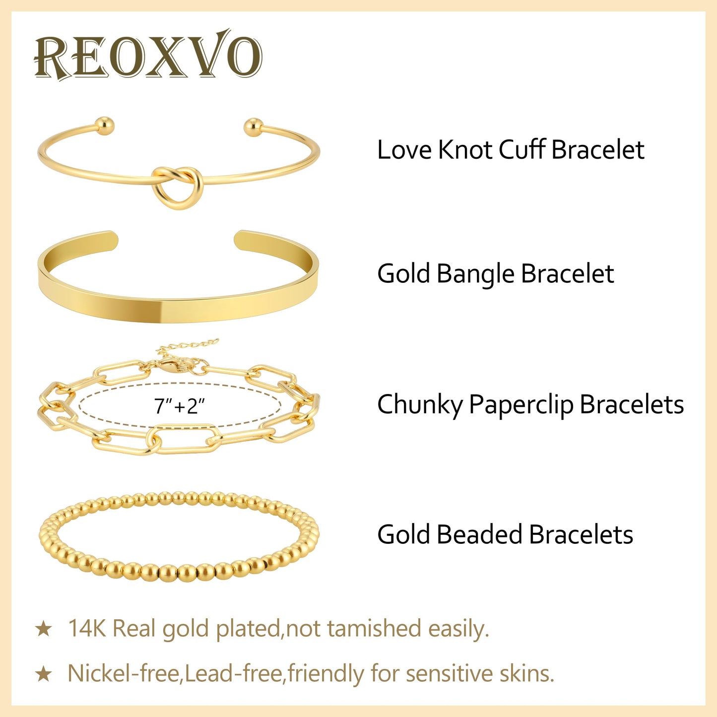 Reoxvo Gold Bracelets Stack for Women Non Tarnish Gold Bangle Cuff Bracelets Jewelry for Women Trendy