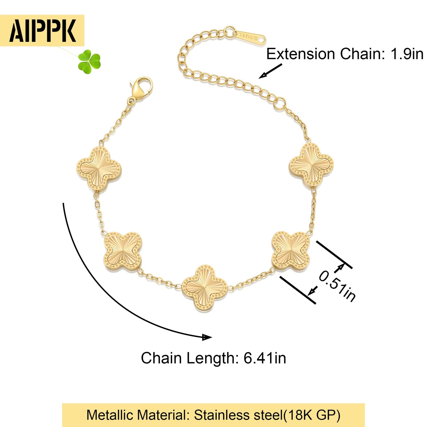 AIPPK 18K Gold Plated Clover Bracelet Dupes Gold Danity Bracelet for Women Flower Four Leaf Bracelets Lucky Jewelry Gifts for Women (Gold)