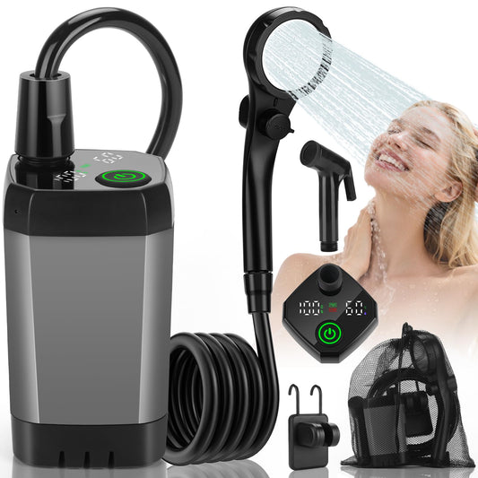 vignuto Portable Shower for Camping, Rechargeable Camping Shower kit with LED Display of Battery Level and Temperature, Lasting-150 Mins, Suitable for Outdoor Shower, Pet Bath, Car Washing