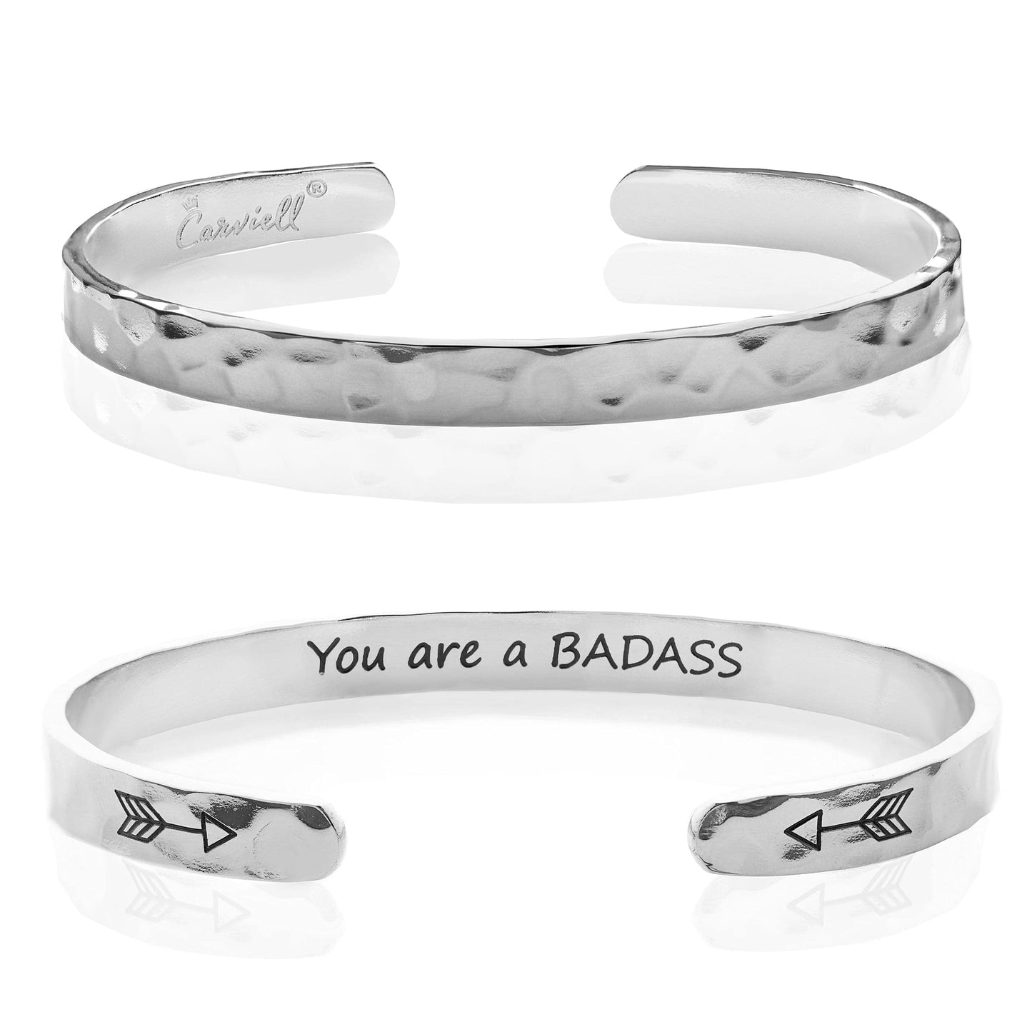 Carviell Inspirational Bracelets for Women,Hammered Cuff, Encouragement Gifts for Teens, Jewelry Bangle for Best Friend, Strong Women, Female Boss, Coworker
