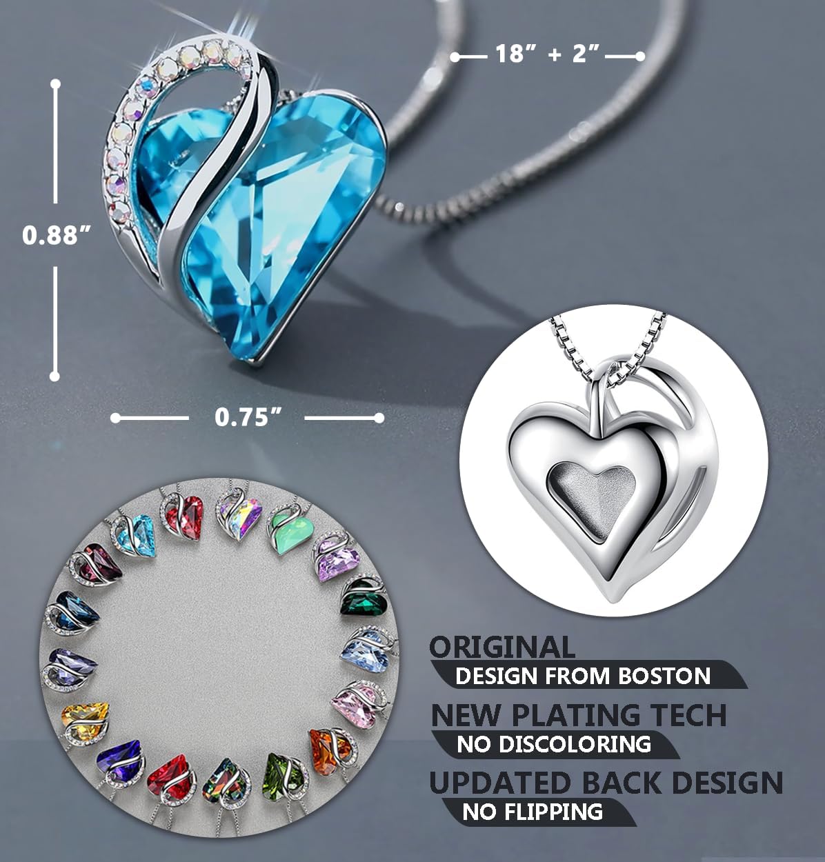 Leafael Mothers Day Gift Necklaces for Women, Infinity Birthstone Heart Pendant, Turquoise Aquamarine Blue Crystal for December, Birthday Jewelry for Her, Mom, Wife, Silver Plated, 18" + 2" Chain