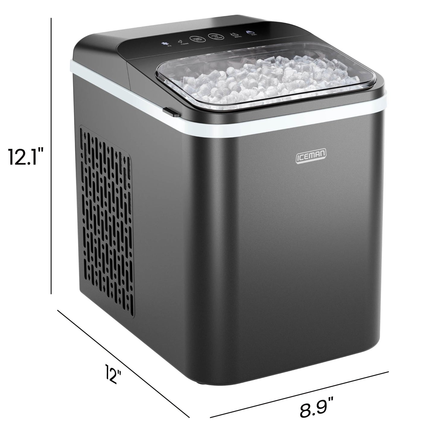 Iceman Compact Pebble Ice Machine, Countertop Nugget Ice Maker Produces Chewable Pellet Ice in 8 Minutes, Makes 26lbs/Day, One-Touch Cleaning Function with Ice Scoop/Basket Included – Black
