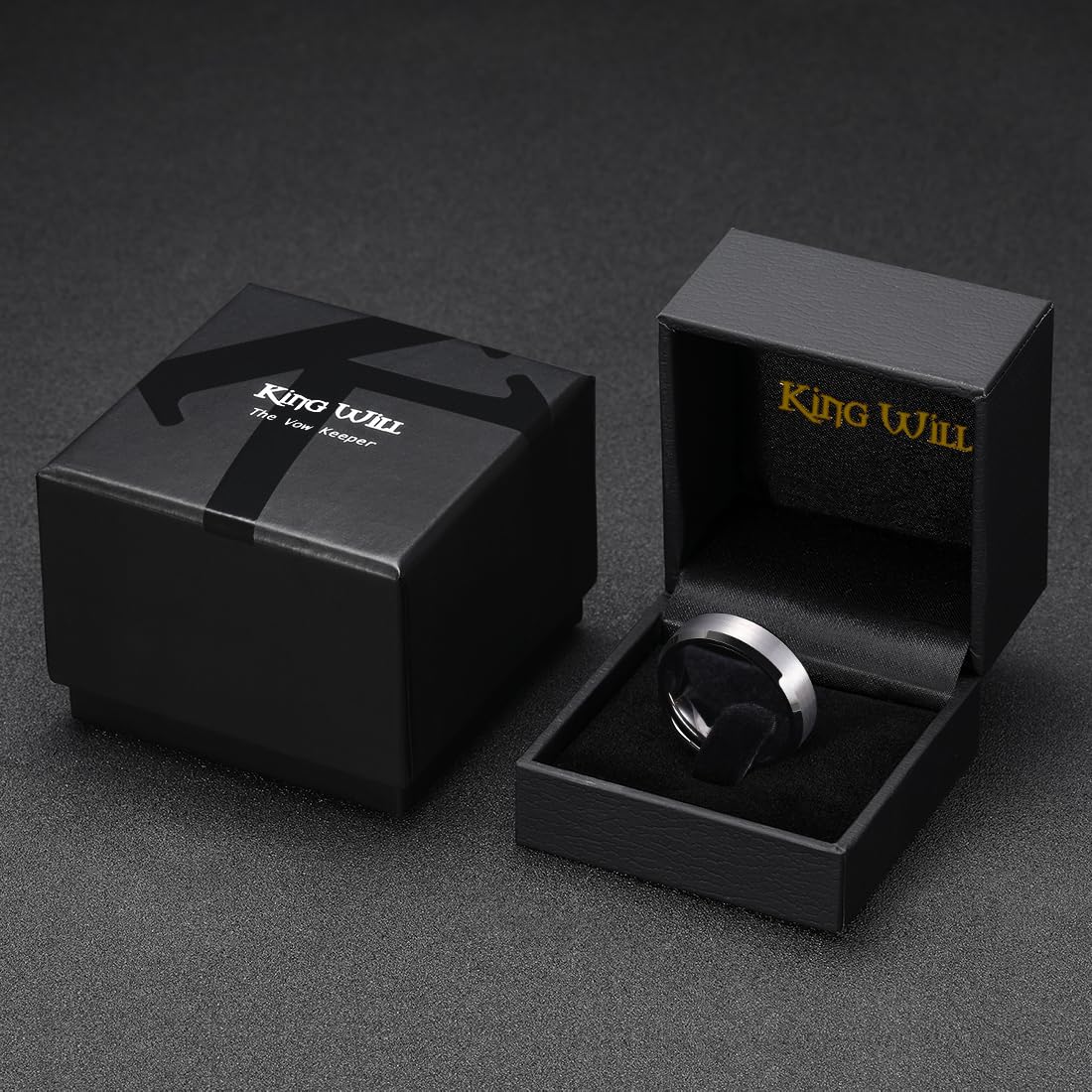 King Will 6mm Men's Gunmetal Gray Wedding Ring - Brushed Matte Surface, Beveled Polished Edge, Comfort Fit Size 13