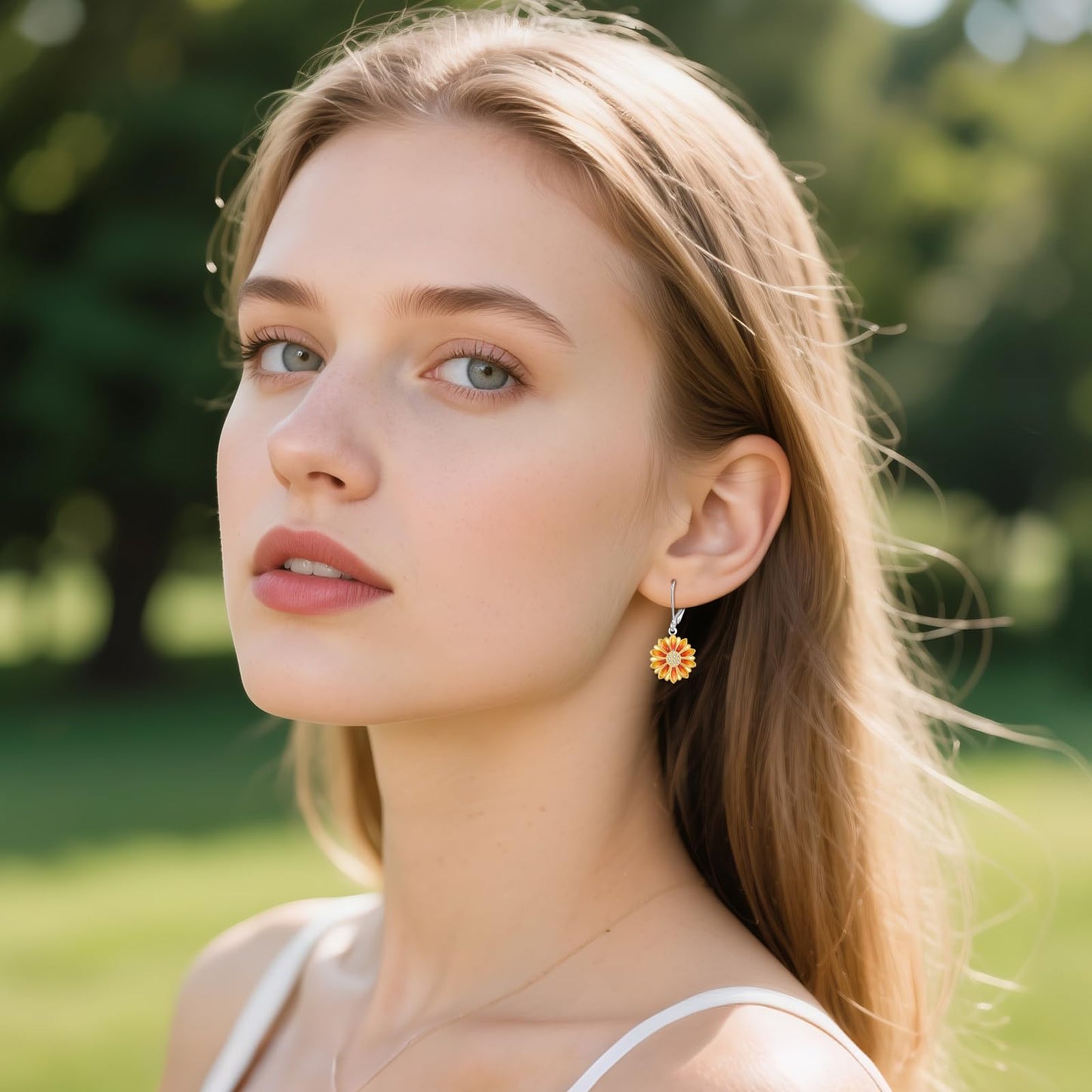 TIGER RIDER Sunflower 925 Sterling Silver Leverback Earrings Flora Jewelry Gift for Women Birthday Christmas