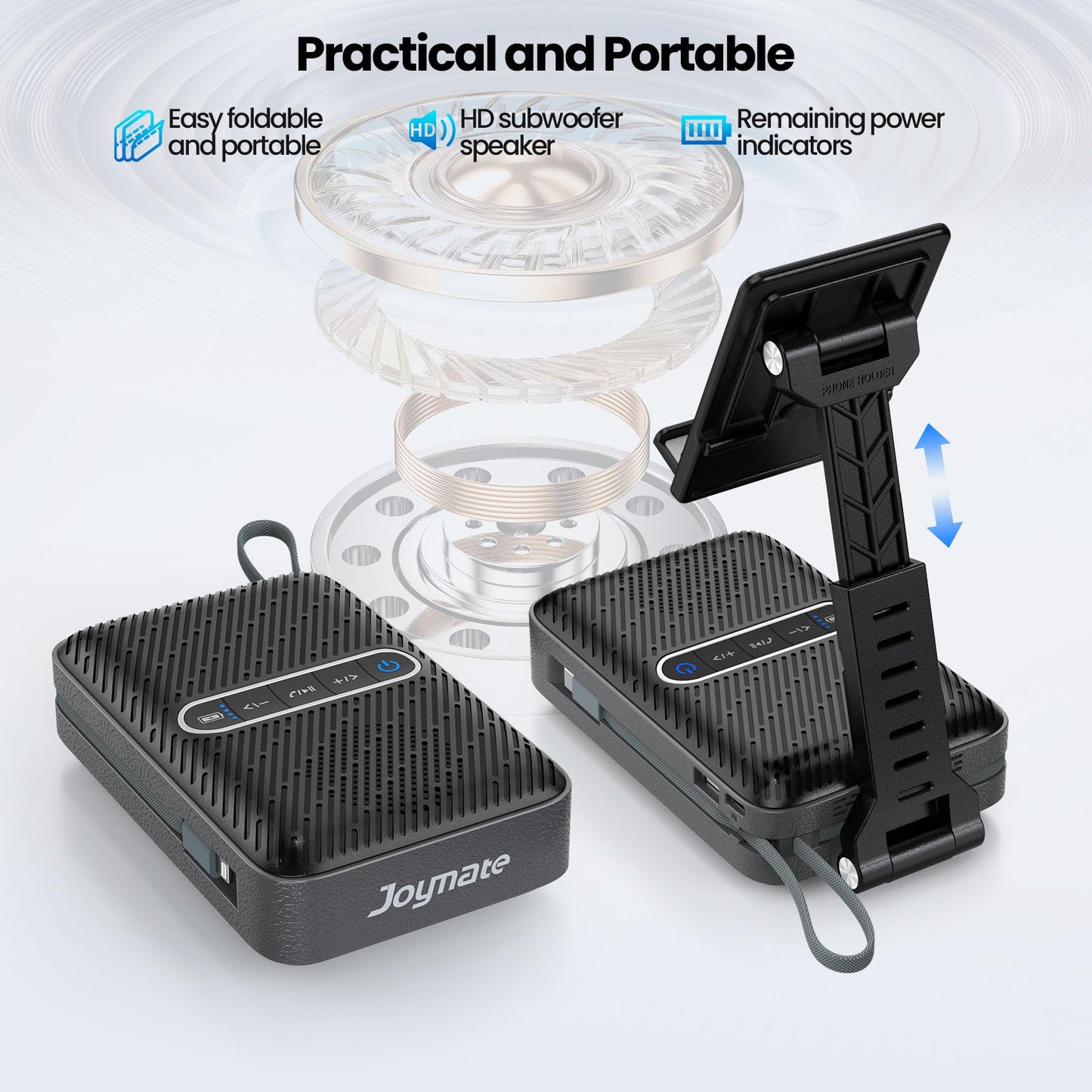Joymate Gifts for Men Women, Charging Phone Stand with Bluetooth Speaker Valentines Day Gifts for Him Adjustable Cell Phone Holder for Desk with HD Stereo Sound Fits Phones,Tablet (Black)