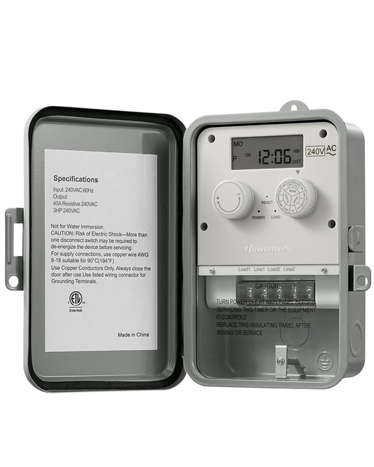 DEWENWILS Outdoor Digital Pool Pump Timer, 3HP 40A 240VAC, 7-Day 12 ON/Off Programmable Timer Switch for Pool Pump, Water Heater, Pool Filter, Landscape Lights, ETL Listed