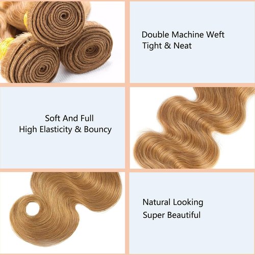 #27 Body Wave Human Hair Bundles Color 27 Blonde Human Hair 26 28 30Inch 3 Bundles Unprocessed Virgin Hair(#27-BB-26 28 30)