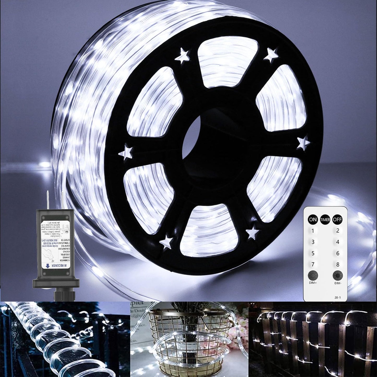 Soiarllt 100Ft 720 LED Rope Lights Outdoor Waterproof with Remote, 8 Modes and 4 Brightness Rope Lights for Outside, Garden, Patio, Pool, Bedroom, Party, Indoor Outdoor Decoration (Cool White)