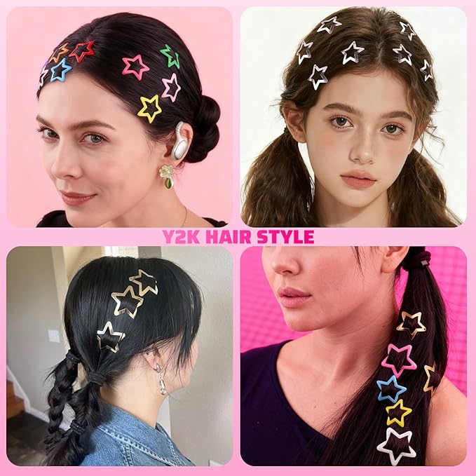 16 PCS Silver Star Hair Clips, 1.57 Inch Y2K Accessories Snap Hair Clips, Non-Slip Small Star Barrettes Accessories for Girls Women, Mini Metal Fashion Cool Ornament Set for Rave Decor