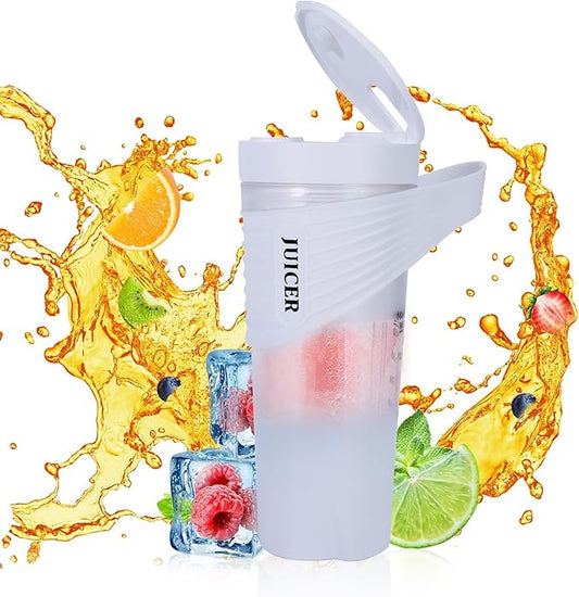 Portable Blender 460ml for Shakes Smoothie Juice, for Travel Gym Office, 4000mAh Type-C Rechargeable Personal Blender with 6 Sharp Blades Powerful 22000r/m Water Bottle Cup (White)