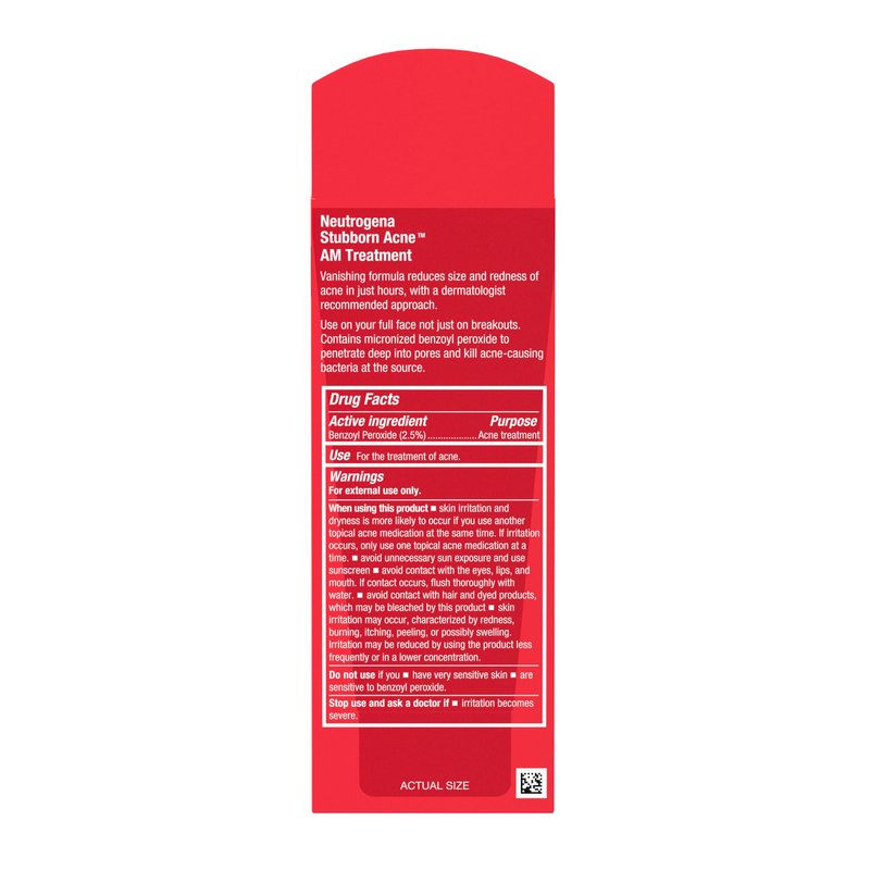 Neutrogena Stubborn Acne AM Face Treatment with 2.5% Micronized Benzoyl Peroxide Acne Medication, Oil-Free Daily Facial Treatment Reduces Size & Redness of Breakouts, Paraben-Free, 2.0 oz