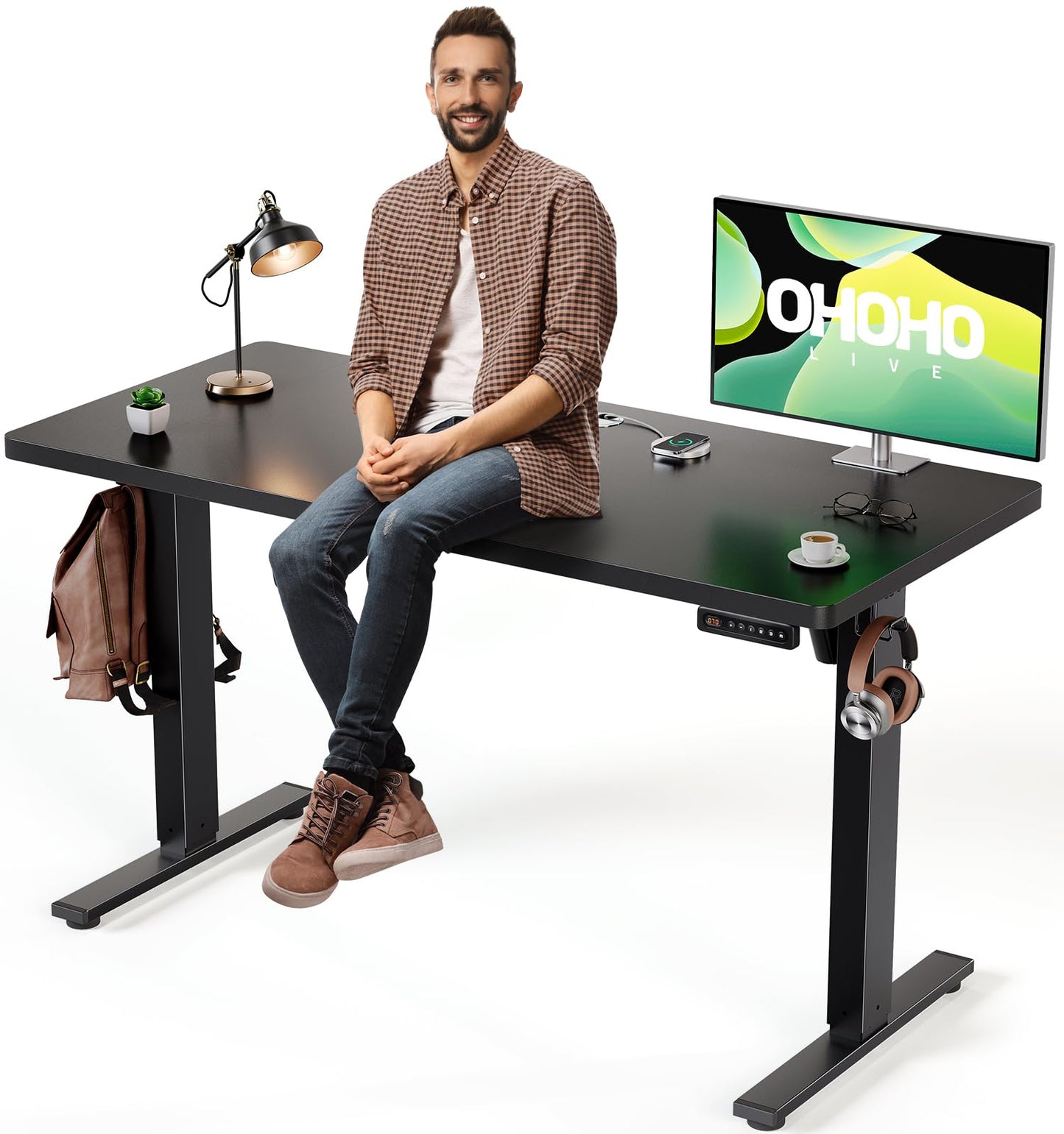 OHOHOLIVE Electric Standing Desk Adjustable - 48 x 24 Inch Sit Stand up Desk with Cable Management - 3 Memory Preset Adjustable Height Table