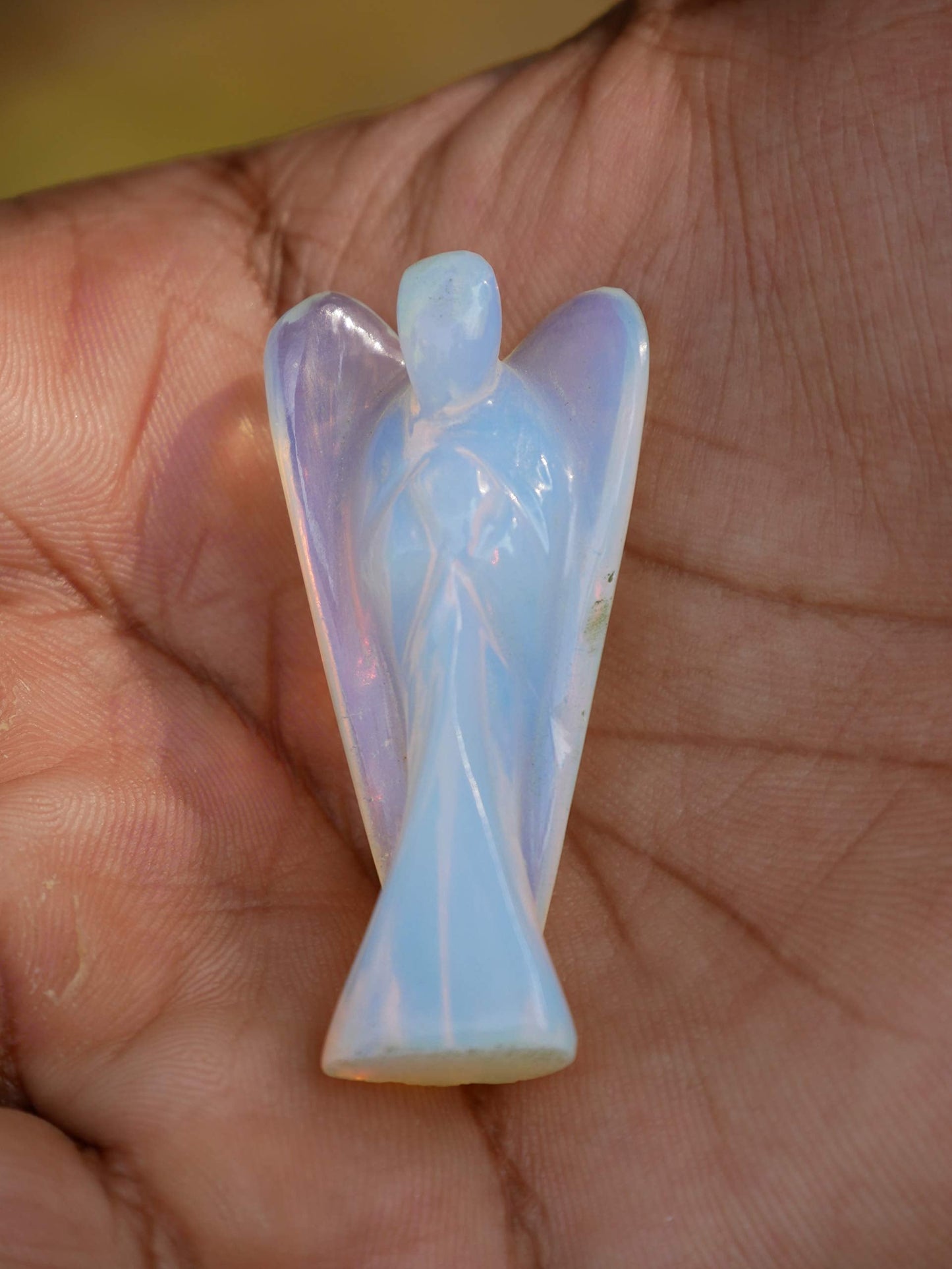 "Opalite Gemstone Guardian Angel Healing Crystal, Hand Carved Pocket Angel Figurine - Crystals for Positive Energy, Handmade Mini Statue for Love, Peace & Healing, Natural Gemstone Healing Figurine"
