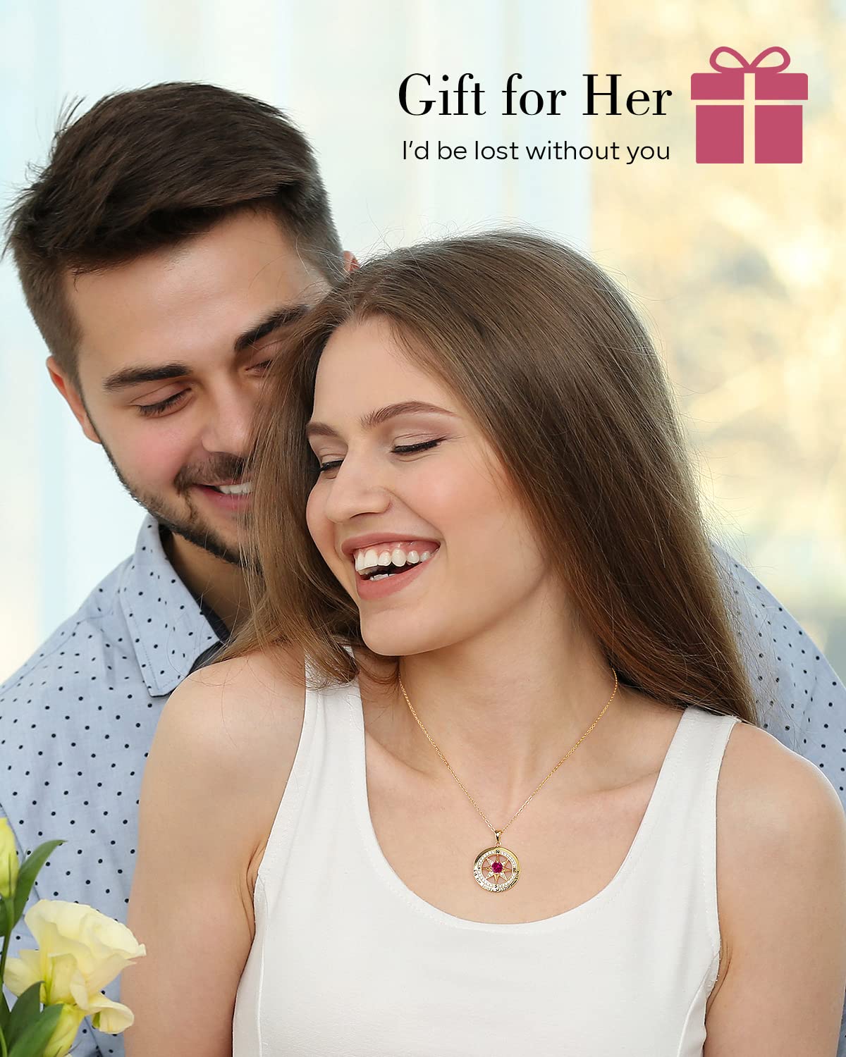 S925 Necklace Gift for Wife |Compass Jewelry |Women Anniversary |Sterling Silver |Girlfriend Birthday Necklaces for Her Valentines |I'd be Lost without You |Jewel 18K Gold July 07
