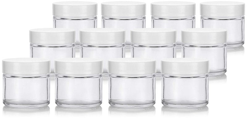 2 oz Clear Glass Jar with White Smooth Lined Lids (12 Pack)
