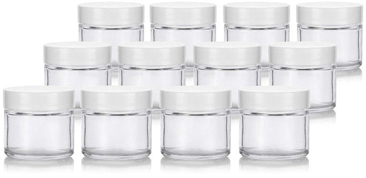 2 oz Clear Glass Jar with White Smooth Lined Lids (12 Pack)