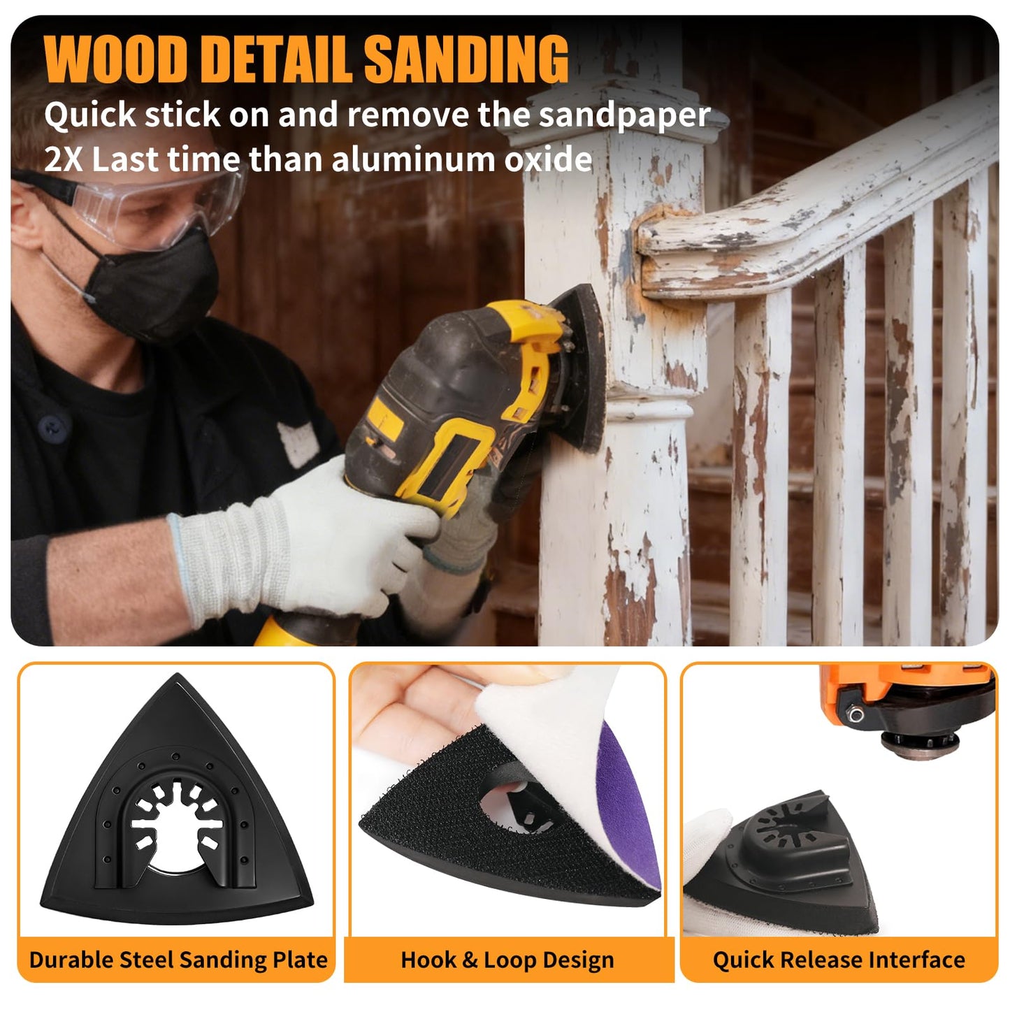AMZWEI Upgraded 266CS Zirconia Oscillating Tool Sanding Kit with 3 Triangle & 3 Finger Sanding Pads, 260 Detail Sandpapers for Corner Wood Plaster Sanding, Comptatible with Dewalt, Milwaukee, Ryobi
