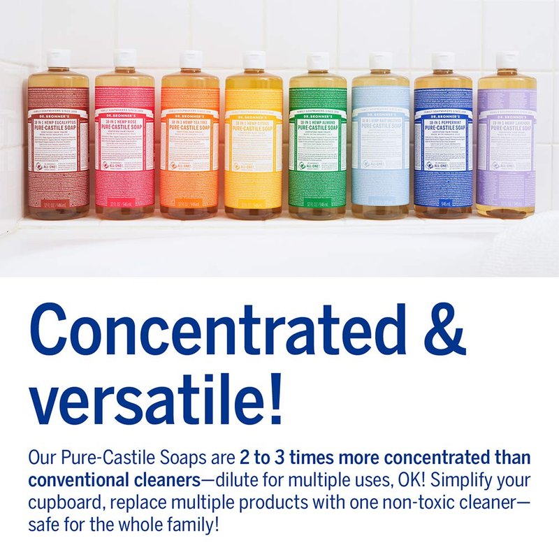 Dr. Bronner's Magic Soaps 18-In-1 Hemp Rose Pure Castille Soap, 32-Ounce Bottles
