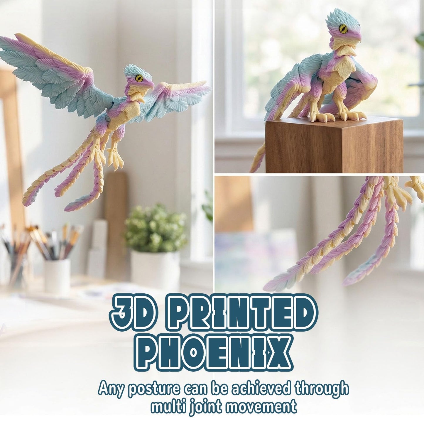 9.2 Inch 3D Printed Peacock Toy,Articulated Flexible 3D Printed Animal Decor,3D Printed Phoenix Bird,Interesting Toys for Autism/ADHD,Fidget Toys, Executive Desk Animals Toy (Blue Green)