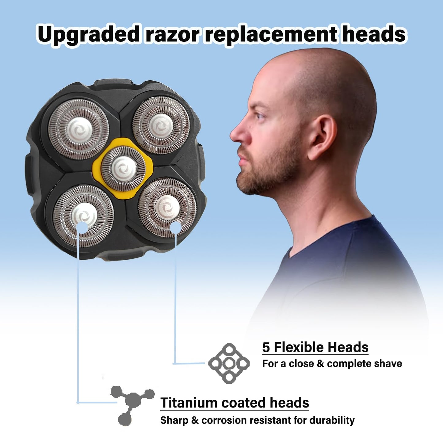 Replacement Heads Compatible with Microtouch Titanium Electric Head Shaver, Titanium Razor Replacement Blades for Micro Touch Head Shaver, Hypoallergenic Hair Clippers Blades for Bald Men - 2 Pack