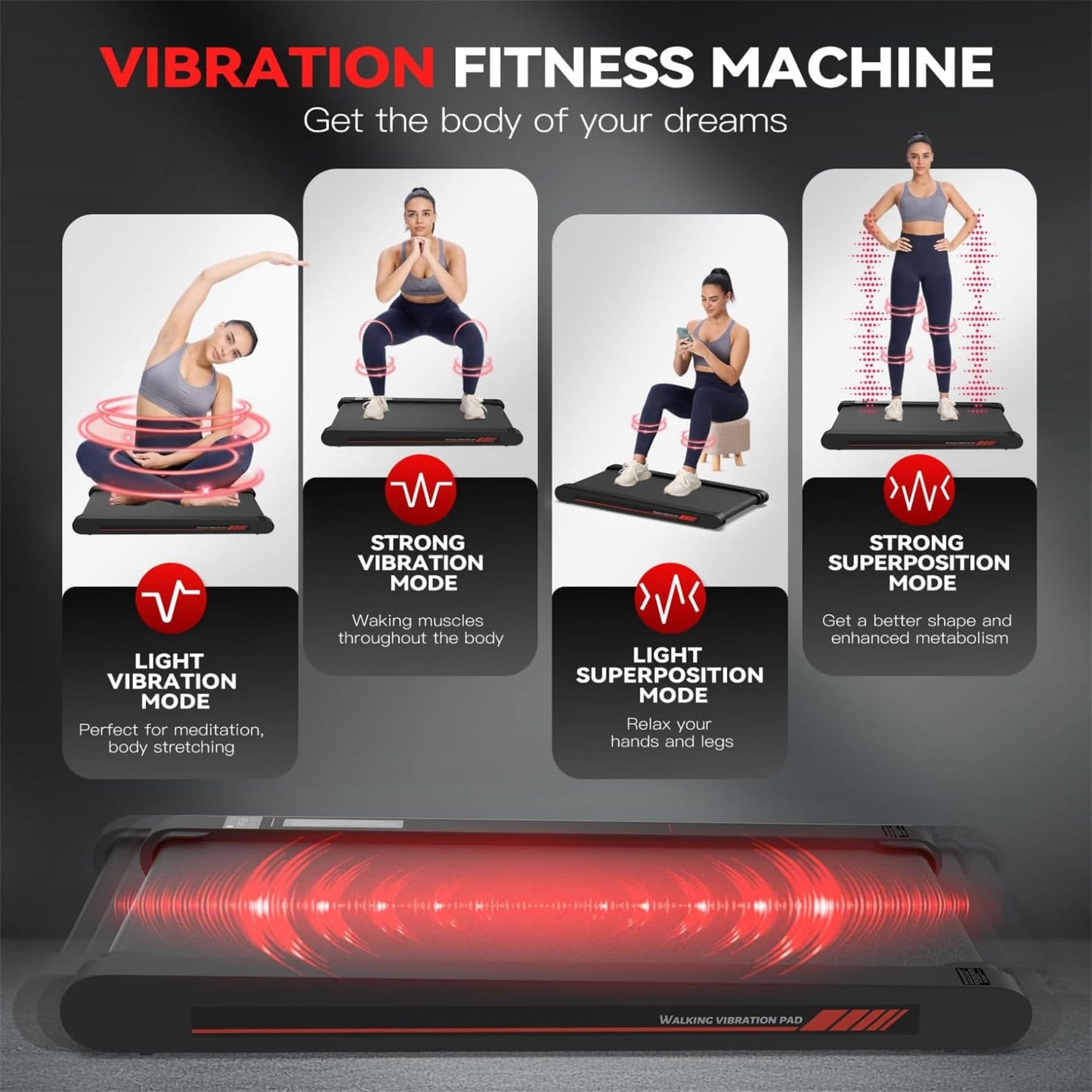 Walking Pad Treadmill with APP, 3 in 1 Under Desk Treadmills, 2.5HP Low Noise Walking Vibration Pad with Remote Control,Portable Treadmill for Home Office, Red
