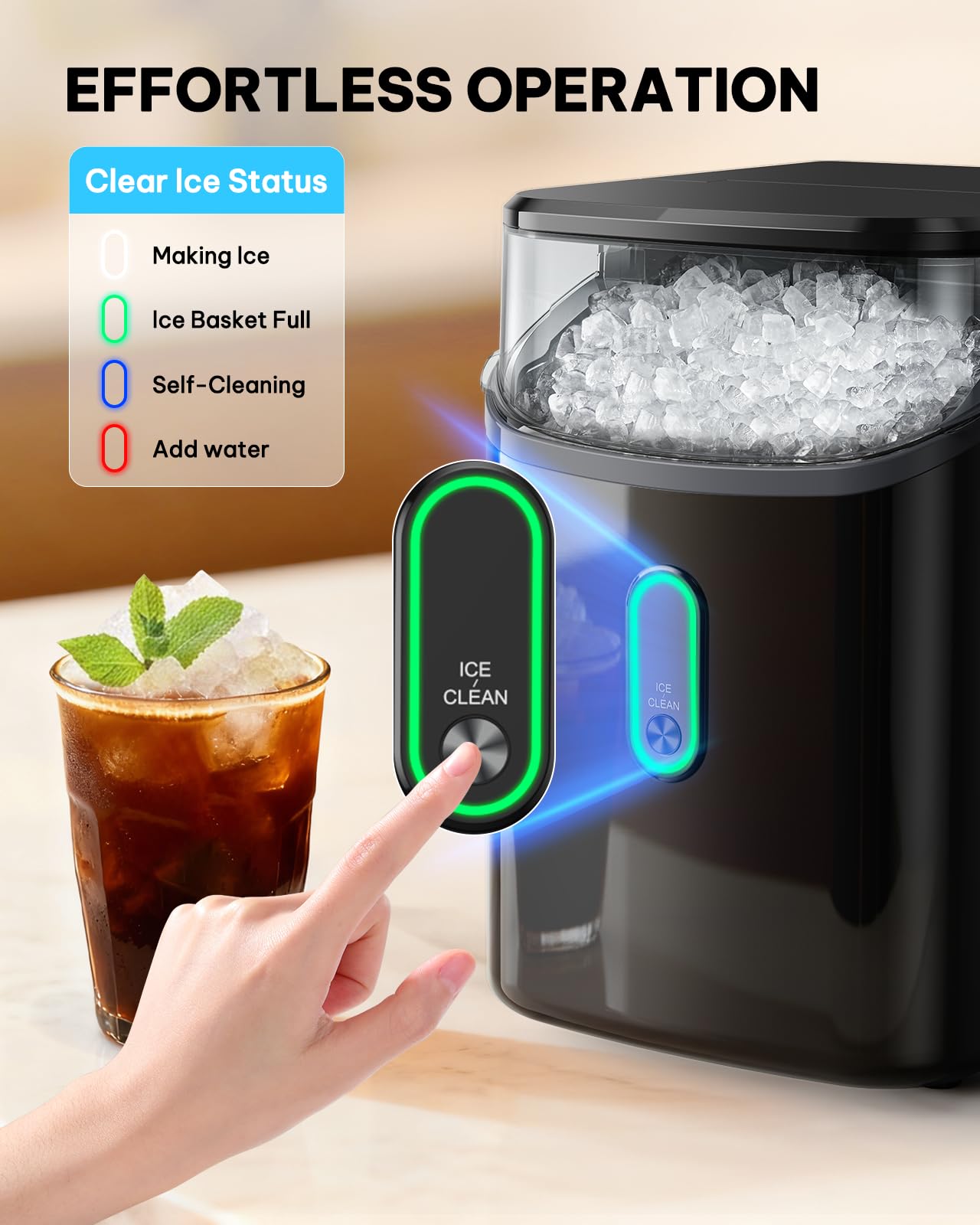 Silonn Nugget Ice Makers Countertop with Soft Chewable Ice, Portable Ice Machine with Crushed Ice, One-Click Operation Pebble Ice Maker with Self-Cleaning, 33lbs/24H for Home,Kitchen,Office