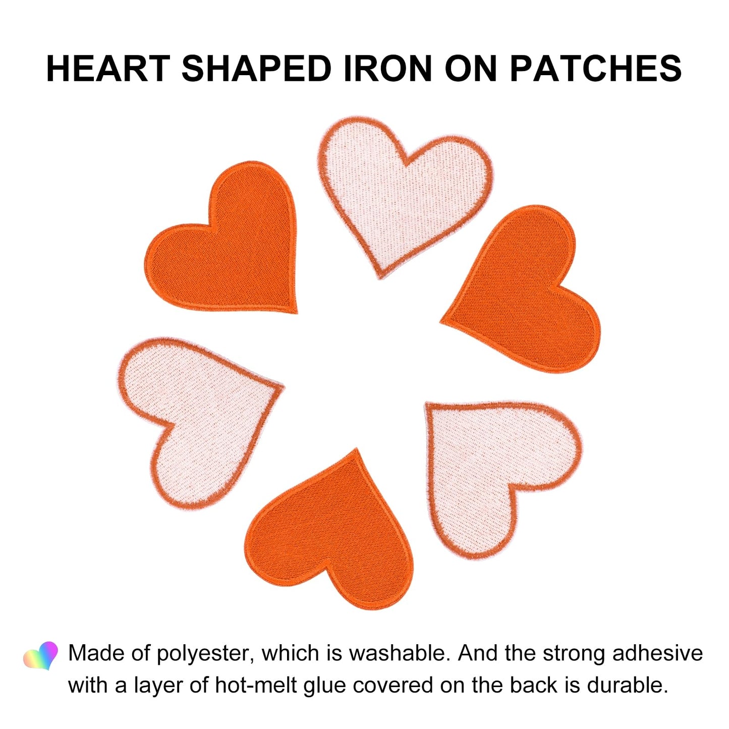 MECCANIXITY 60pcs Large Heart Shaped Iron on Patches 2.7x2.8 inch Embroidered Sew Patches Appliques Garment Embellishments for Clothing Repair Backpack, Orange