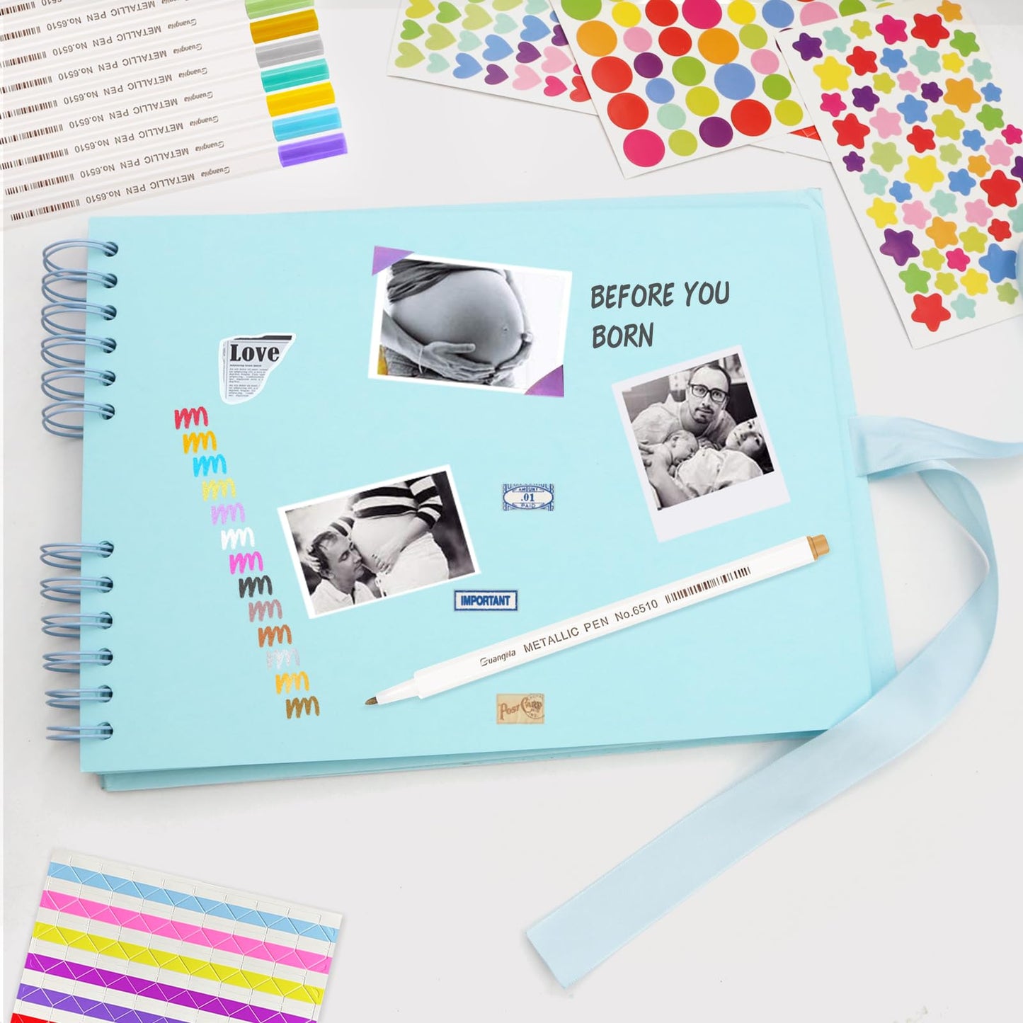 EVNEED 11.5 x 8.5 Inch Scrapbook Photo Album,Wedding Guest Book Anniversary Memory Scrapbooking,Wedding Photo Album with DIY Accessories Kit for Craft Paper DIY,Xmas Gift,80 Pages (40