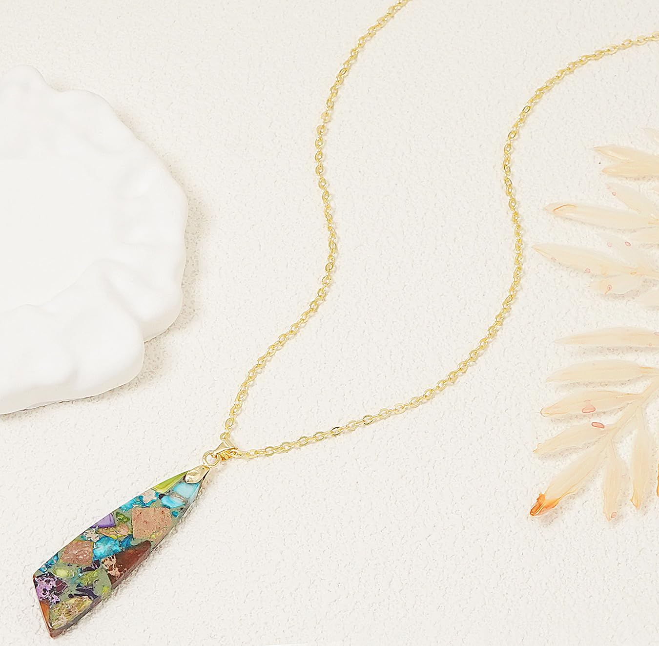 Wovanoo Nature Stone Necklaces for Women Boho Gemstone Pendant Necklace 18K Gold Chain Necklaces Blue Purple