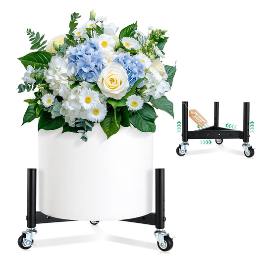 Adjustable Width & Height Metal Plant Caddy, Heavy Duty 110LB Load,Universal wheel Heavy Duty Flower Pot Stands for Multiple Plant,Rust prevention Carbon steel Plant Pot Shelf,Decoration Racks for Home Indoor and Outdoor,Pot & Plant Not Included (Black 8.