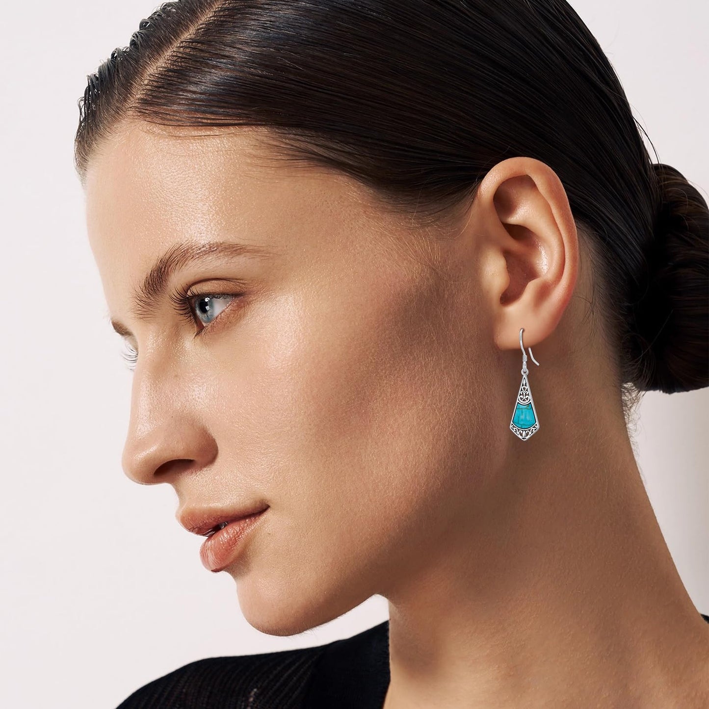 Eetaitai Turquoise Earrings for Women 925 Sterling Silver Vintage Spiral Earrings Turquoise Dangle Earrings Western Jewelry Mothers Day Gifts for Mom Wife Sister