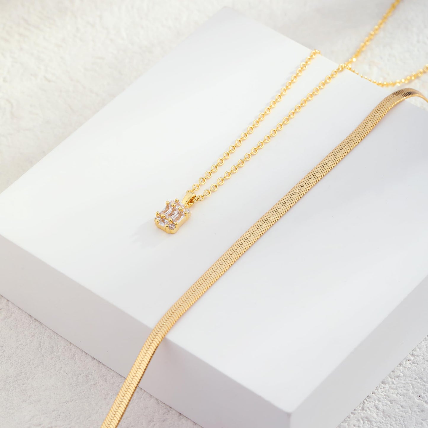 Kyerlyn layered gold necklaces for Stack 14K Gold Plated Chain Trendy Herringbone Layering Coin CZ Circle Cubic Zirconia Dainty Pendant Necklaces Set Gold Jewelry for women Gifts