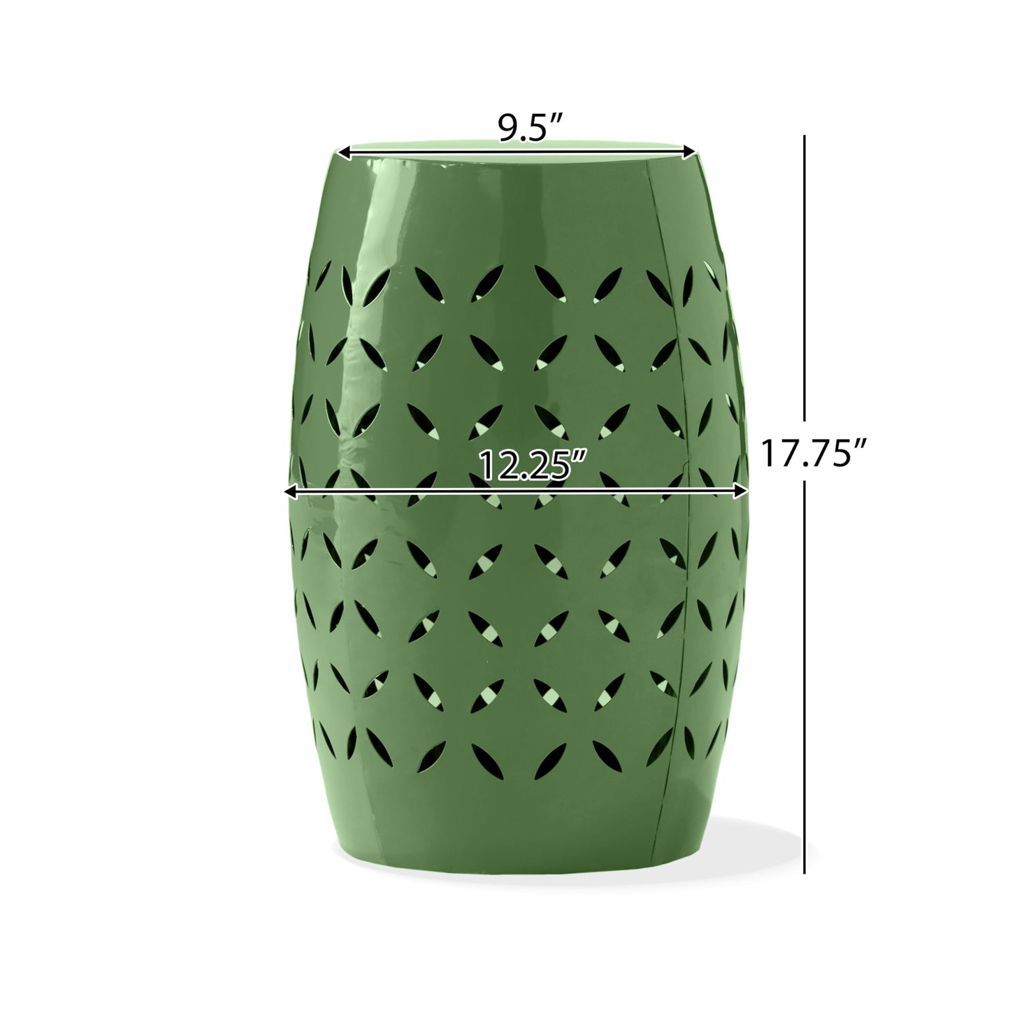 Christopher Knight Home Hayon 17.75'' Small Outdoor Side Table, Metal Outdoor Stool, Lace Cut Iron End Table, Hollow Drum Round Side Table, Decorative Garden Stool with Cutout Design, Green