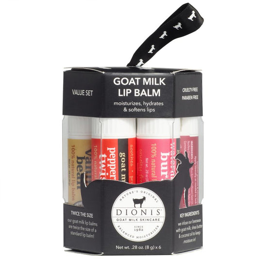 Dionis Goat Milk Signature Lip Balm Set - Moisturizing for Dry, Chapped, Lips, Conditioning with Beeswax, Shea Butter, Coconut Oil - Assorted 0.28oz (Pack of 6)