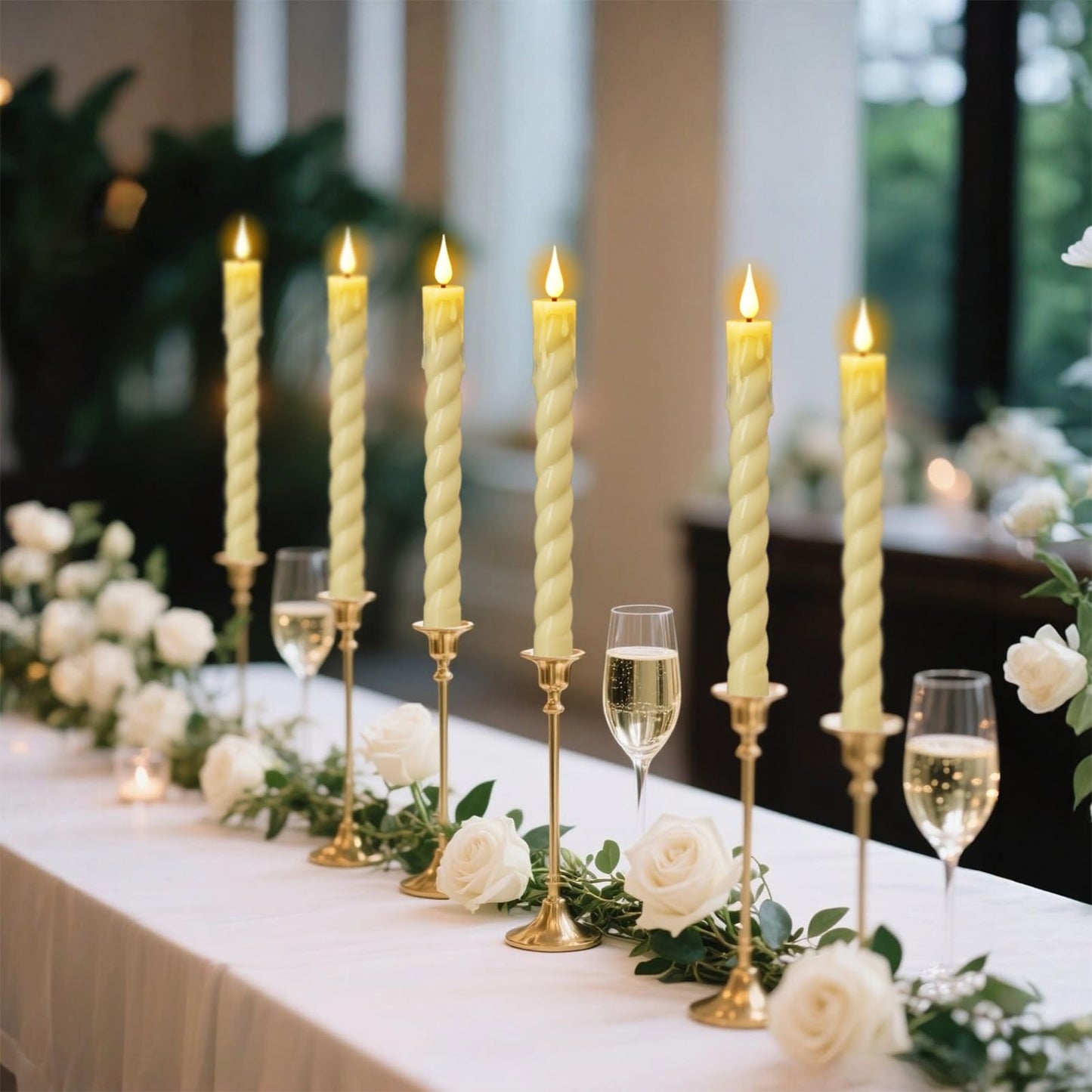 DRomance Flickering Flameless Taper Candles with Remote and Timer, 2 Pack Battery Operated LED Taper Candles 3D Wick Plastic Dripping Effect Dinner Wedding Holiday Decor(Ivory, 0.78" D x 9.65"" H)"